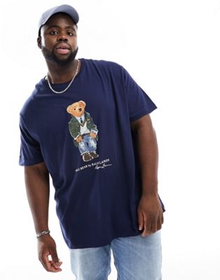 Polo Ralph Lauren Big & Tall heritage bear print t-shirt classic oversized fit in navy - ASOS Price Checker
