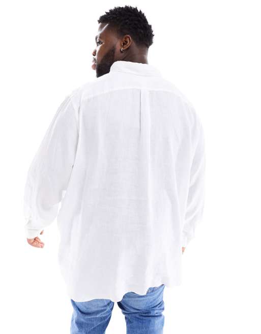 Polo Ralph Lauren Big & Tall - Icon - Camicia classica oversize bianca in lino con logo, 2 di 4