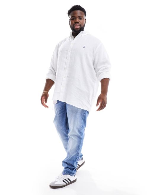 Polo Ralph Lauren Big & Tall - Icon - Camicia classica oversize bianca in lino con logo, 3 di 4