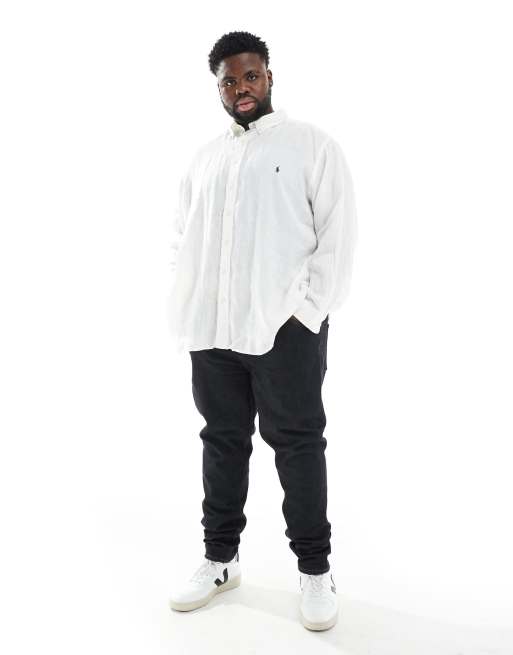 Polo Ralph Lauren Big & Tall - Icon - Camicia classica oversize bianca in lino con logo, 2 di 4