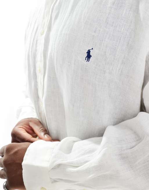 Polo Ralph Lauren Big & Tall - Icon - Camicia classica oversize bianca in lino con logo, 3 di 4