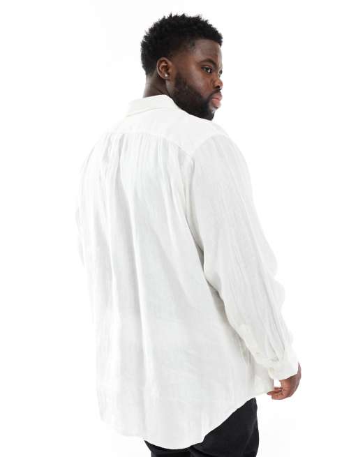 Polo Ralph Lauren Big & Tall - Icon - Camicia classica oversize bianca in lino con logo, 4 di 4