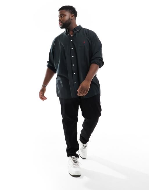 Polo Ralph Lauren Big & Tall - Icon - Camicia classica oversize nera in popeline elasticizzato con logo