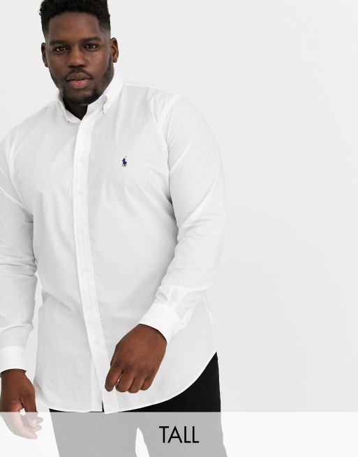 Polo Ralph Lauren Big & Tall icon logo button down stretch poplin shirt in  white | ASOS