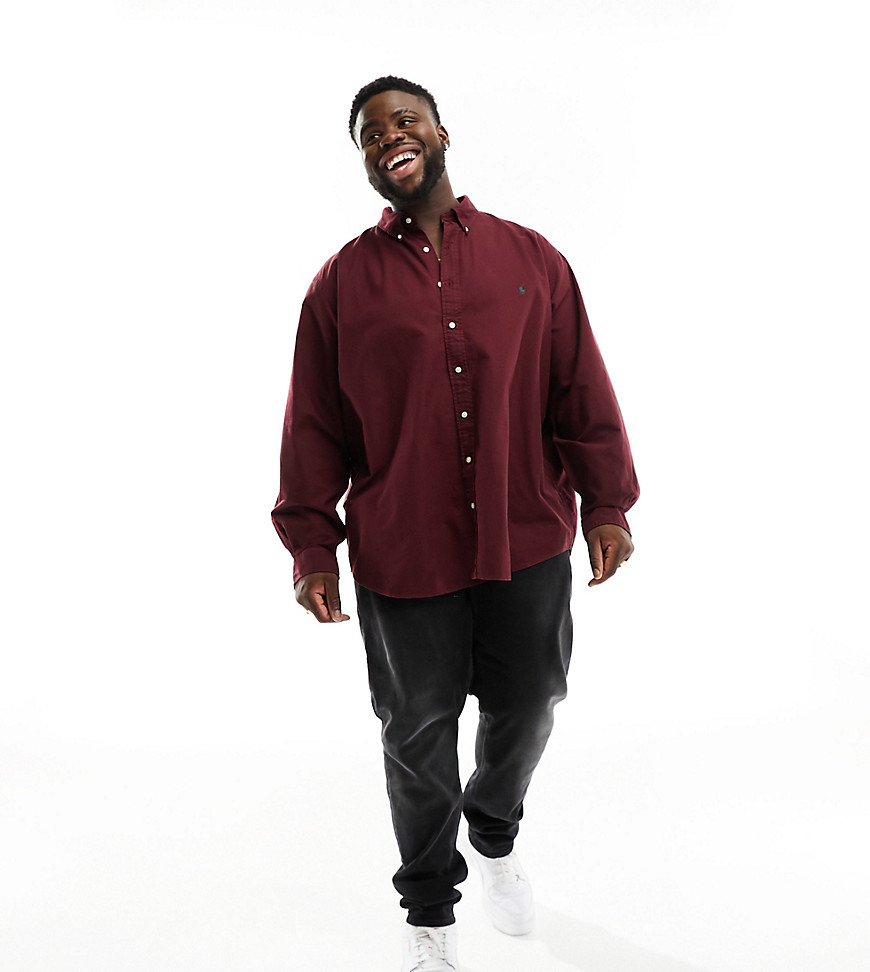 Polo Ralph Lauren Big & Tall icon logo classic fit garment dyed oxford shirt in burgundy-Red
