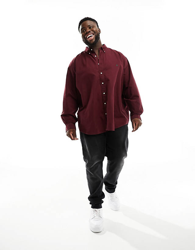 Polo Ralph Lauren - big & tall icon logo classic fit garment dyed oxford shirt in burgundy