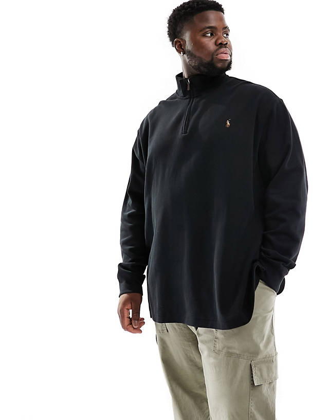 Polo Ralph Lauren - big & tall icon logo double knit jacquard half zip sweatshirt in black