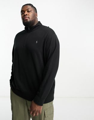 Polo Ralph Lauren Big & Tall icon logo half zip sweatshirt in black