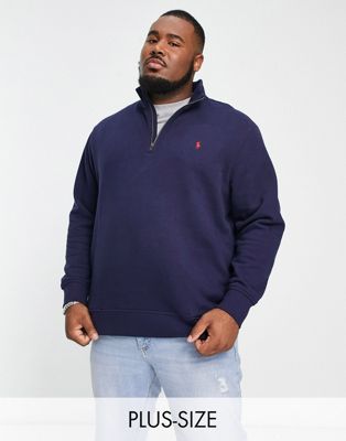 Polo Ralph Lauren Big & Tall icon logo half zip sweatshirt in navy