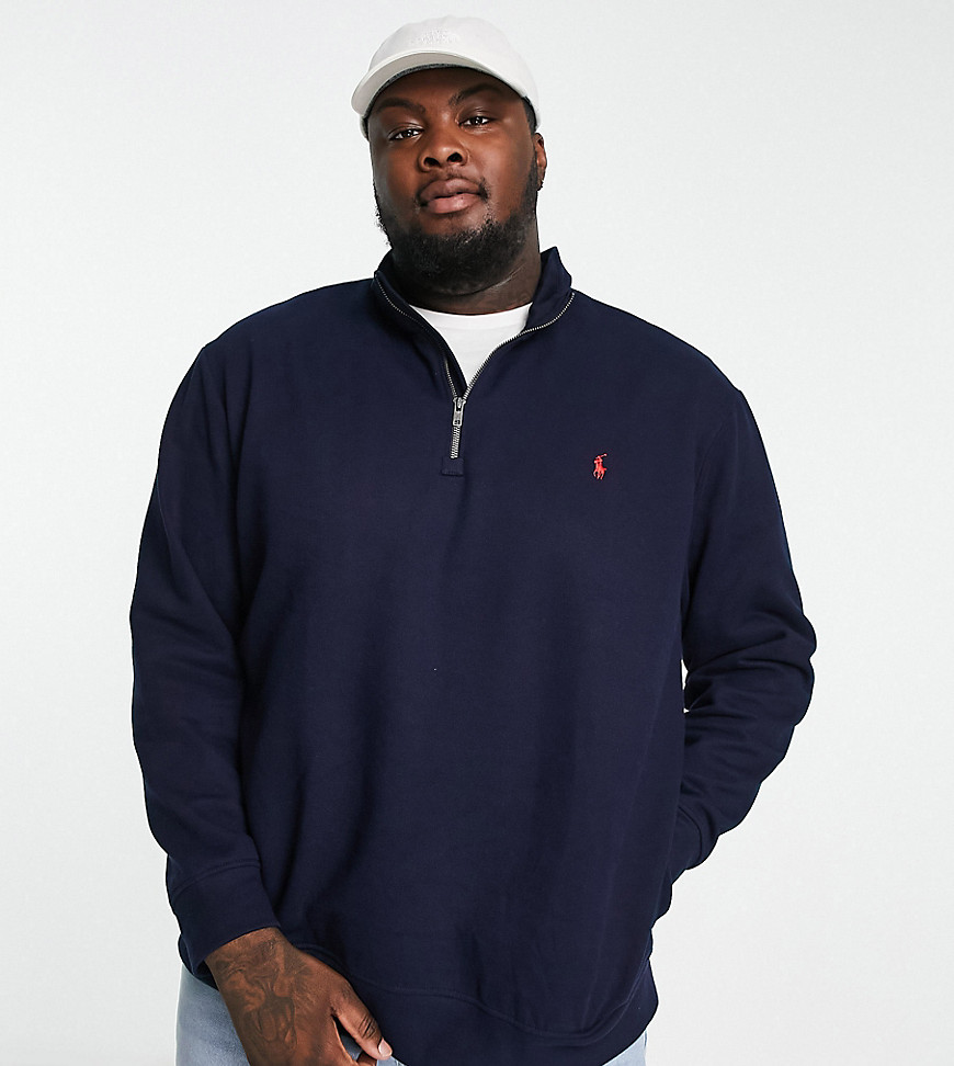 Polo Ralph Lauren Big & Tall icon logo half zip sweatshirt in navy