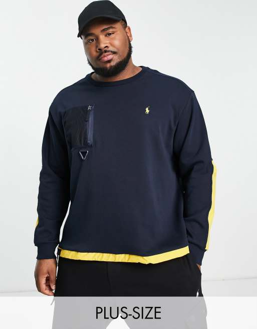 Polo Ralph Lauren Big & Tall icon logo hybrid sweatshirt in navy/yellow |  ASOS