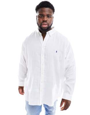 Polo Ralph Lauren Big & Tall icon logo linen shirt classic oversized fit in white