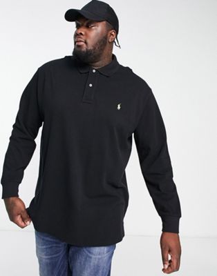 Polo Ralph Lauren Big & Tall icon logo long sleeve pique polo classic oversized fit in black