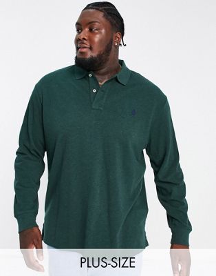 Polo Ralph Lauren Big & Tall icon logo long sleeve pique polo in dark green marl