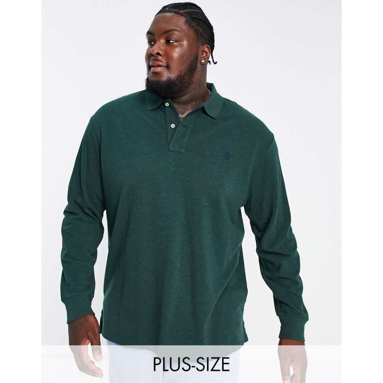 Polo Ralph Lauren Big & Tall icon logo long sleeve pique polo in dark green  marl | ASOS