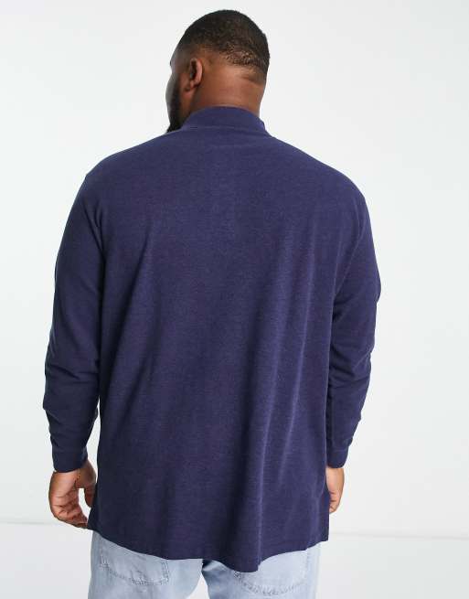 Polo Ralph Lauren Big & Tall icon logo long sleeve pique polo in navy marl