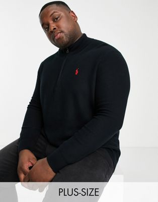 Polo Ralph Lauren Big & Tall icon logo pima cotton knit half zip jumper in black