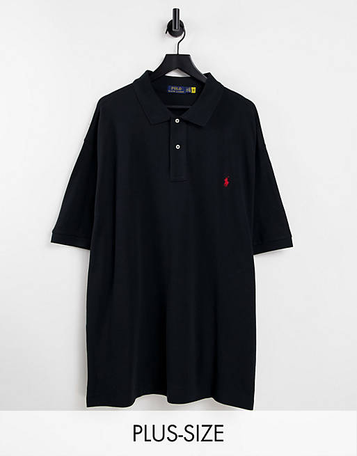 Polo Ralph Lauren Big & Tall icon logo pique polo classic fit in black ...
