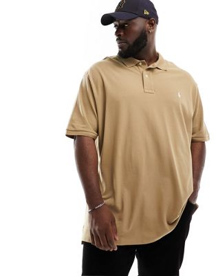 Polo Ralph Lauren Big & Tall icon logo pique polo custom fit in tan-Brown