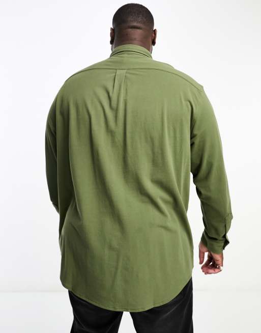 Polo Ralph Lauren Big & Tall icon logo pique shirt button down in dark green  | ASOS