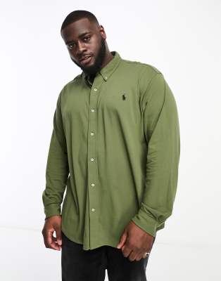 Polo Ralph Lauren Big Tall Icon Logo Pique Shirt Button Down In Dark Green ModeSens