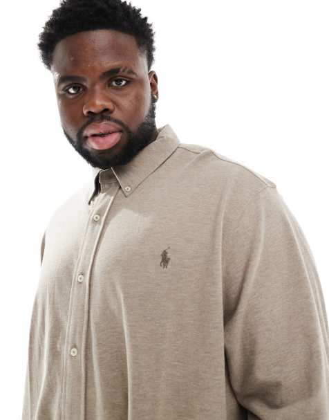 Polo Ralph Lauren Big & Tall icon logo pique shirt in brown marl - view 1