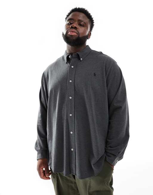 Polo Ralph Lauren Big Tall icon logo pique shirt in charcoal marl