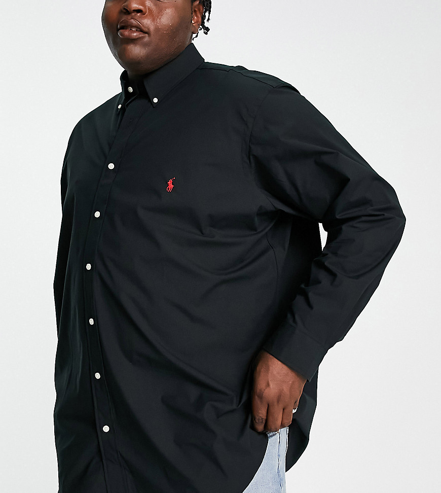 Polo Ralph Lauren Big & Tall icon logo poplin shirt in black