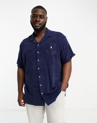 Polo Ralph Lauren Big & Tall icon logo revere collar short sleeve cotton terry shirt in navy