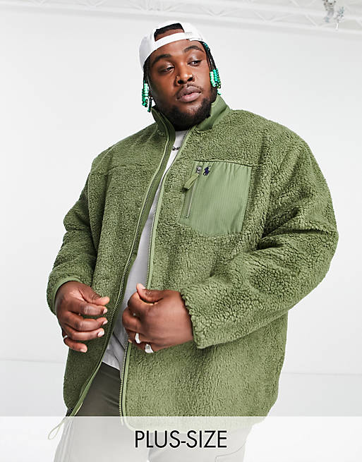 Polo Ralph Lauren Big & Tall icon logo sherpa full zip jacket in olive ...
