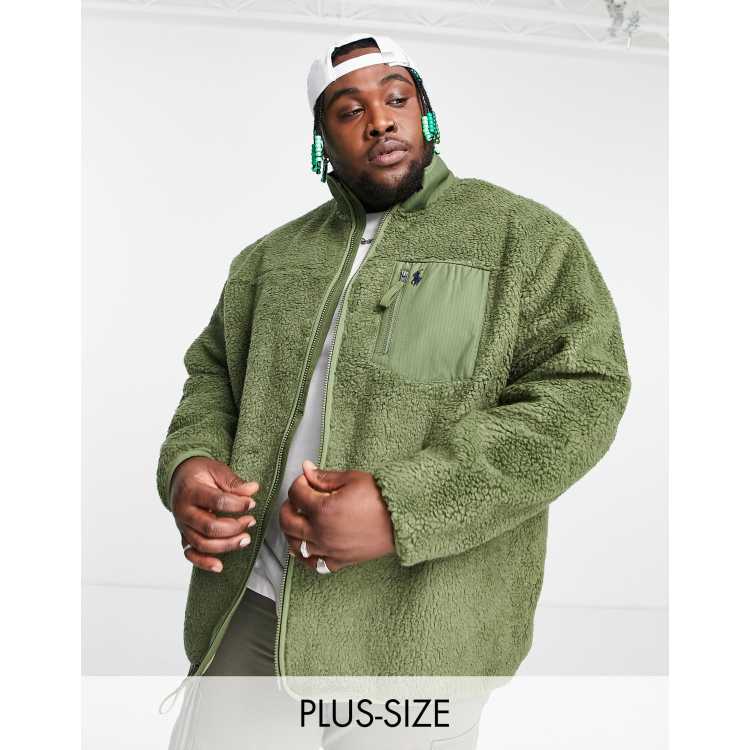 Polo Ralph Lauren Big & Tall icon logo sherpa full zip jacket in olive  green | ASOS