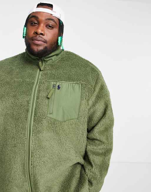 Polo Ralph Lauren Big & Tall player logo sherpa full zip jacket in olive  green - ShopStyle