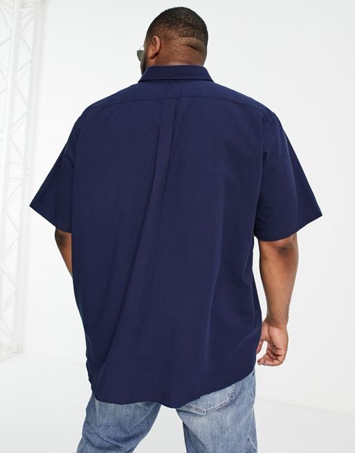 Polo Ralph Lauren Big & Tall icon logo short sleeve seersucker shirt in  navy | ASOS