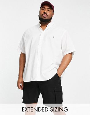 Polo Ralph Lauren Big & Tall icon logo short sleeve seersucker shirt in white