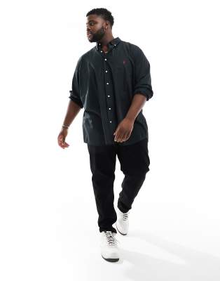 Polo Ralph Lauren Big & Tall icon logo stretch poplin shirt classic oversized fit in black - ASOS Price Checker