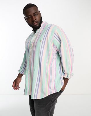 Polo Ralph Lauren Big & Tall icon logo stripe oxford shirt classic fit in multi