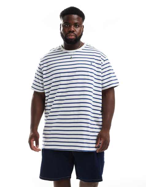 Polo Ralph Lauren Big & Tall icon logo stripe t-shirt classic fit in white/blue - view 1