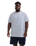 [Polo Ralph Lauren] Polo Ralph Lauren Big & Tall icon logo stripe t-shirt classic fit in white/blue XL White/blue