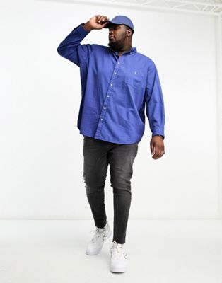 Polo Ralph Lauren Big & Tall icon logo twill shirt classic fit in navy - ASOS Price Checker