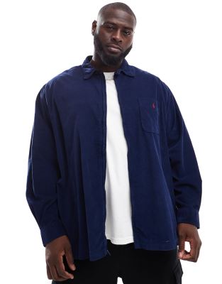 Polo Ralph Lauren Big & Tall icon logo zip front cord overshirt classic fit in navy