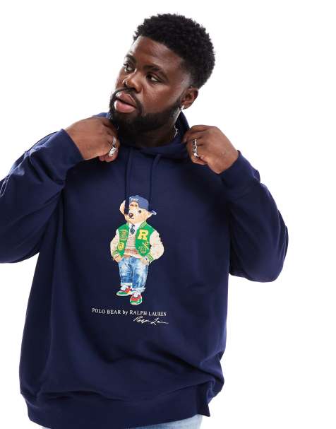 Polo Ralph Lauren Big & Tall – Kapuzenpullover in Marineblau mit Fußballbär-Print in College-Optik - view 1