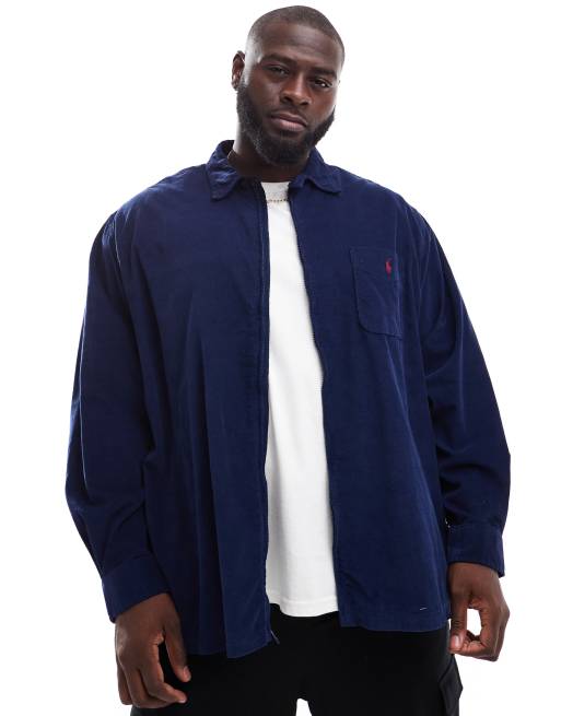 Polo Ralph Lauren - Big & Tall - Klassiek corduroy overhemd met rits en logo in marineblauw