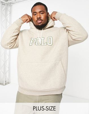 Polo Ralph Lauren Big & Tall large logo borg hoodie in beige marl