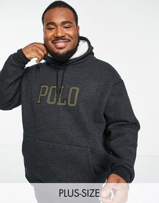 Polo Ralph Lauren Big & Tall large logo borg hoodie in black marl