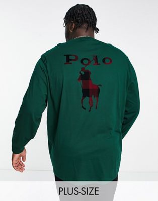 Polo Ralph Lauren Big & Tall large tartan back print long sleeve top in dark green
