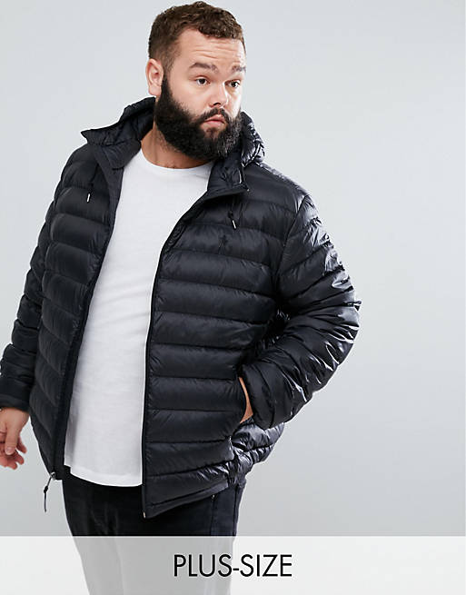 Polo Ralph Lauren Big & Tall Lightweight Packable Down Hooded Jacket in  Black | ASOS