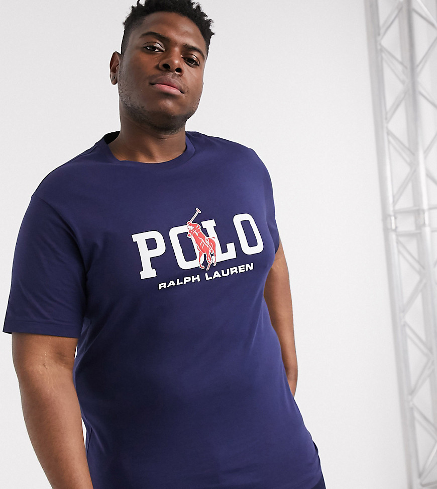 Polo Ralph Lauren Big & Tall logo and player print t-shirt classic fit in newport navy