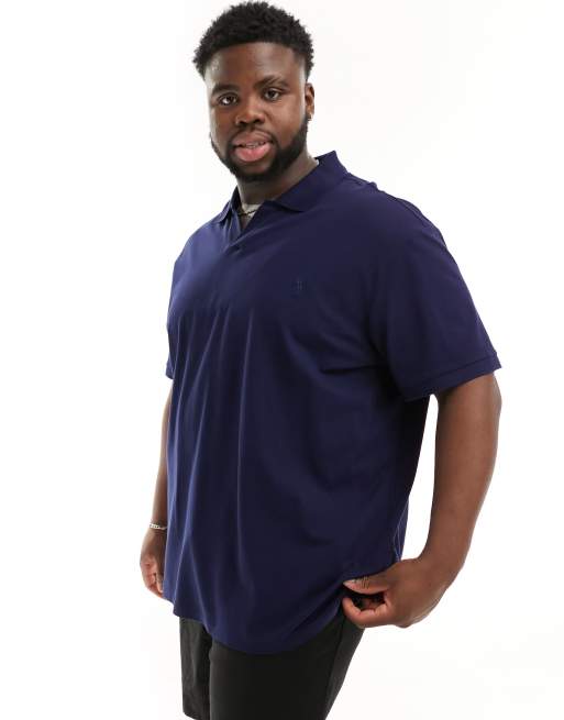 Polo Ralph Lauren - Big & Tall - Marineblå polotrøje i piqué med Johnny-krave og logolomme