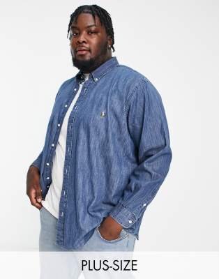 Polo Ralph Lauren Big & Tall multi icon denim shirt in denim | ASOS