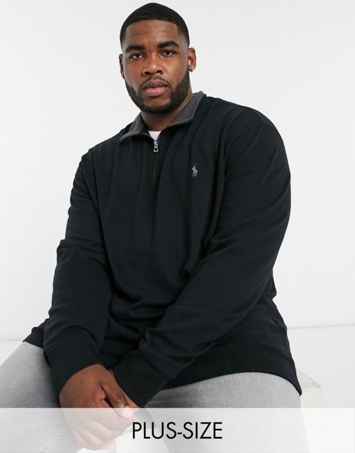 Polo Ralph Lauren Big & Tall multi player logo half zip sweatshirt double  knit in black